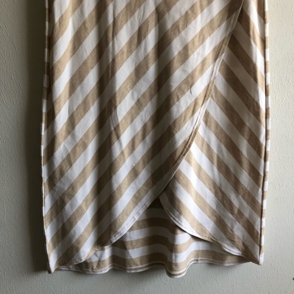 Athleta Skirt Ribbon Stripe Faux Wrap Midi Skirt Tan & Cream Sz M GUC - Picture 5 of 12